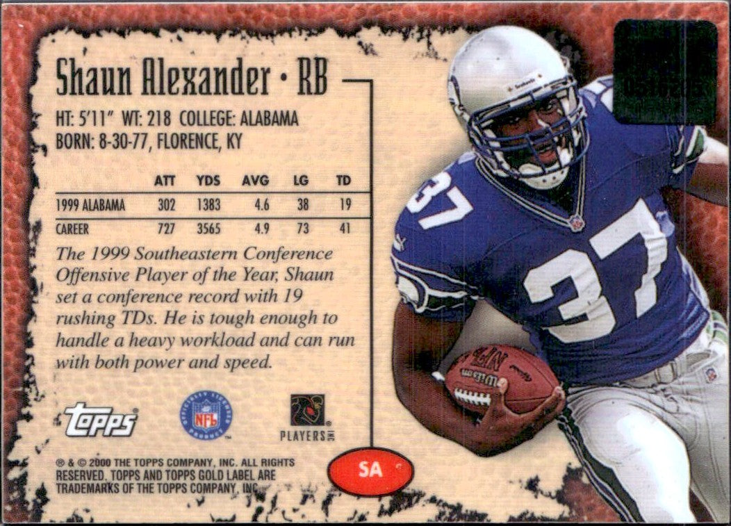 Shaun Alexander RC 2000 Topps Gold Label Rookie Auto-2