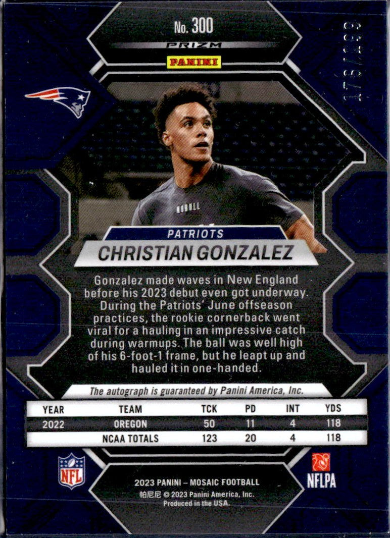 Christian Gonzalez RC 2023 Panini Mosaic Red Rookie Auto SP 176/199