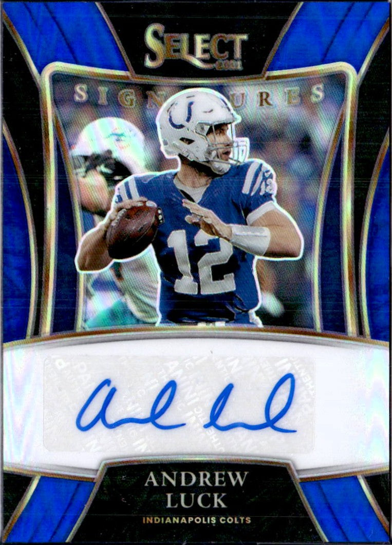 Andrew Luck 2021 Panini Select Blue Prizm Signature Auto SP 19/50-1