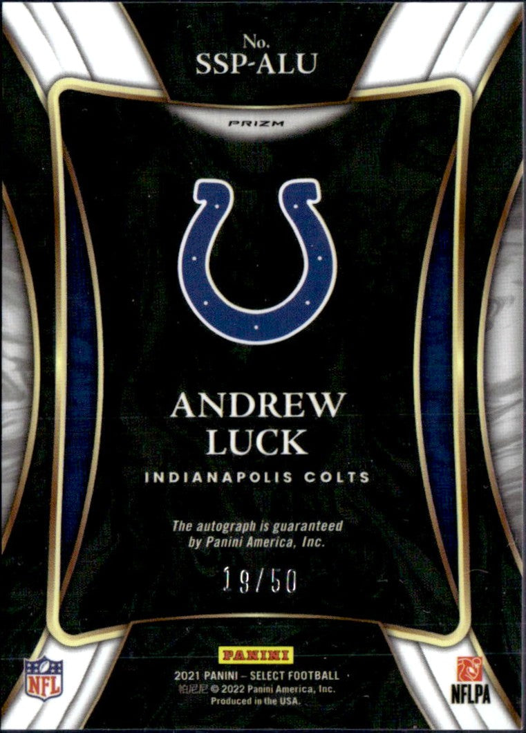 Andrew Luck 2021 Panini Select Blue Prizm Signature Auto SP 19/50-2