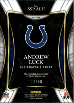 Andrew Luck 2021 Panini Select Blue Prizm Signature Auto SP 19/50-2