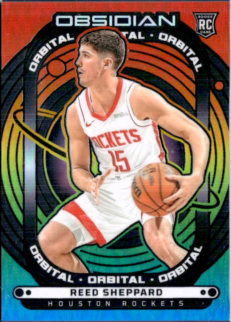 Reed Sheppard RC 2024-25 Panini Obsidian Hot Spring Flood Orbital Rookie SP 10/15