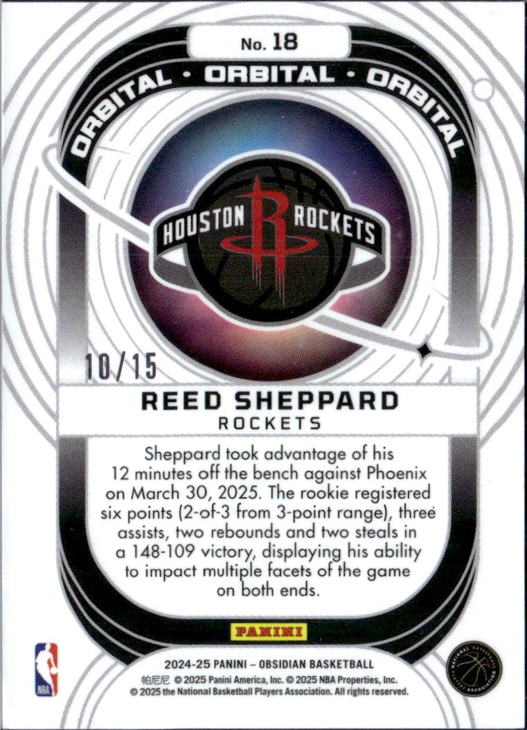 Reed Sheppard RC 2024-25 Panini Obsidian Hot Spring Flood Orbital Rookie SP 10/15-2