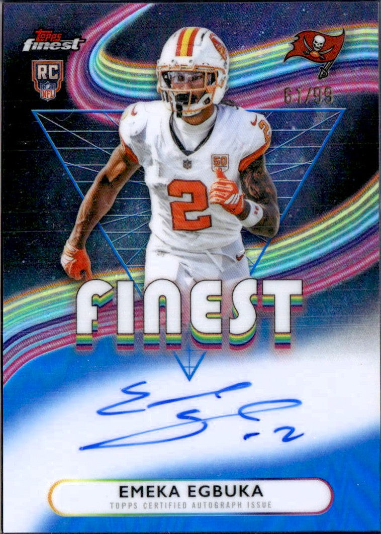 Emeka Egbuka RC 2025 Topps Finest Blue Refractor Rookie Auto SP 61/99-1