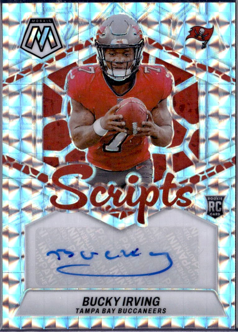 Bucky Irving RC 2024 Panini Mosaic Silver Mosaic Scripts Rookie Auto-1