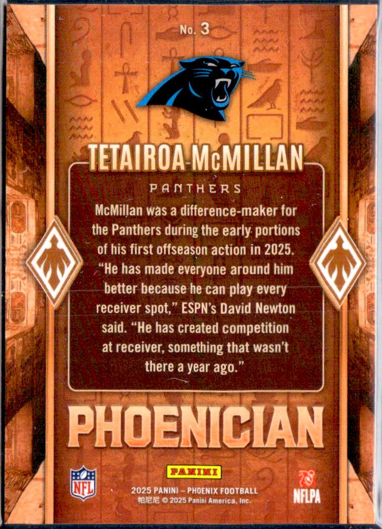 Tetairoa Mcmillan RC 2025 Panini Phoenix Phoenician Rookie SSP #3-2