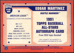 Edgar Martinez 2026 Topps 1991 Throwback Orange Auto SP 4/25-2