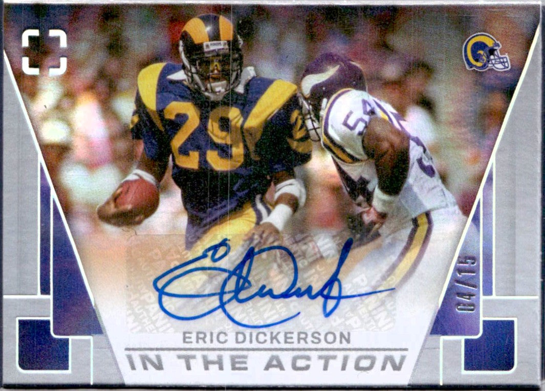 Eric Dickerson 2025 Panini Photogenic White In The Action Auto SP 4/15-1