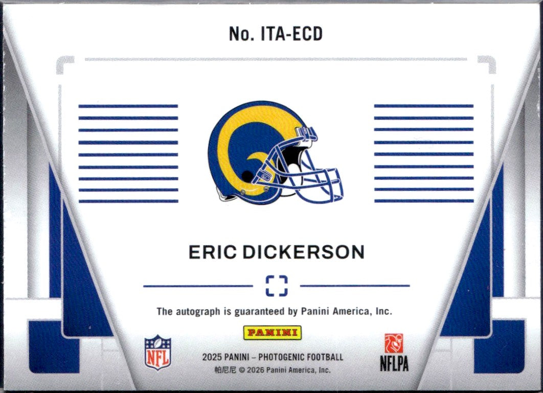 Eric Dickerson 2025 Panini Photogenic White In The Action Auto SP 4/15-2