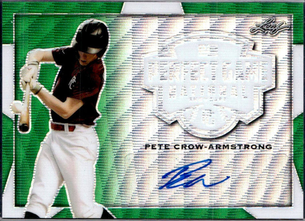Pete Crow-Armstrong RC 2019 Leaf Metal Perfect Game Green Wave Rookie Auto SP 3/4-1