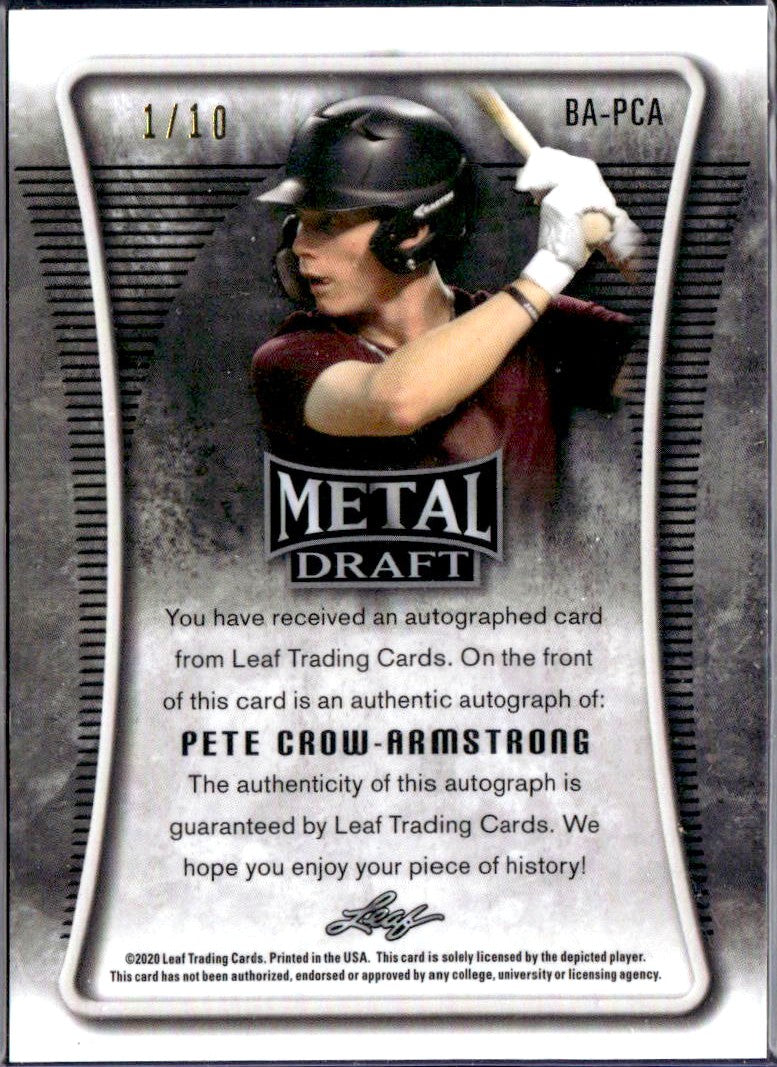 Pete Crow-Armstrong RC 2020 Leaf Metal Draft Red White Blue Prismatic Rookie Auto SP 1/10-2