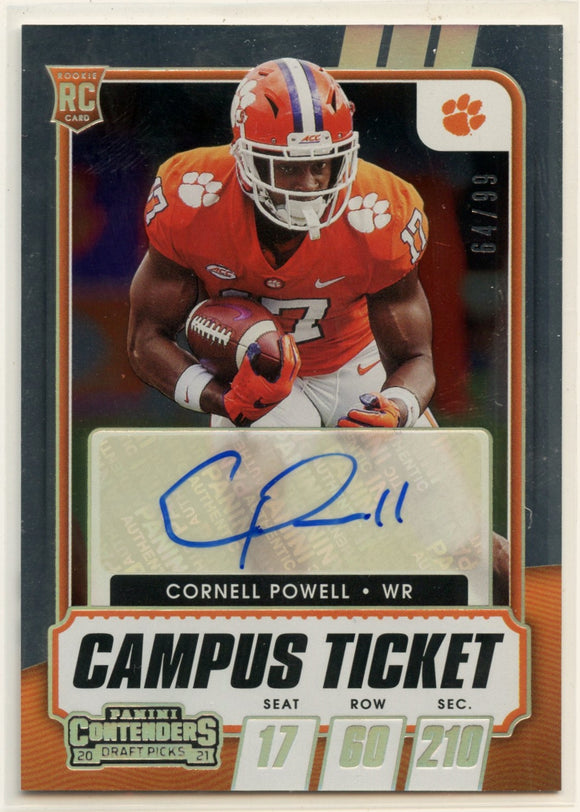 Cornell Powell RC 2021 Panini Contenders Draft Picks Campus Ticket Rookie Auto SP 64/99 Chiefs