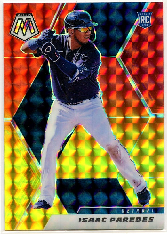 Isaac Paredes RC 2021 Panini Mosaic Red and Yellow Fusion Choice Rookie SP 47/64 Tigers