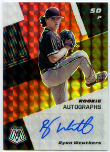 Ryan Weathers RC 2021 Panini Mosaic Red and Yellow Choice Rookie Auto SP 45/88 Padres