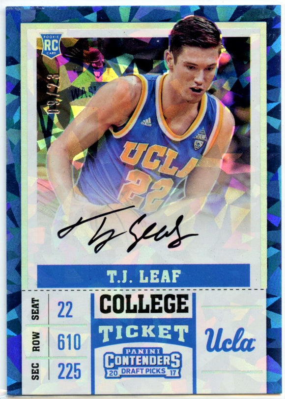 T.J. Leaf RC 2017-18 Panini Contenders Draft Cracked Ice College Ticket Rookie Auto 9/23 Indiana Pacers